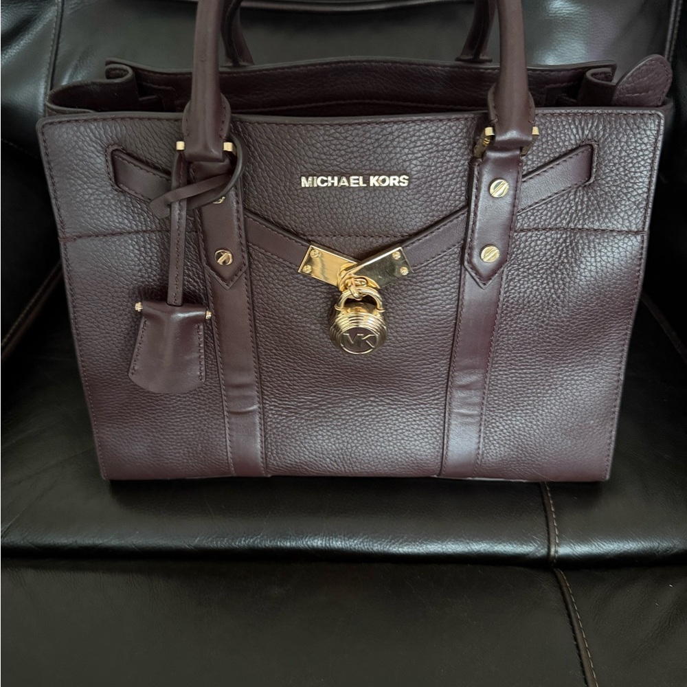 Michael Kors Chocolate Leather Handbag with Gold Accents